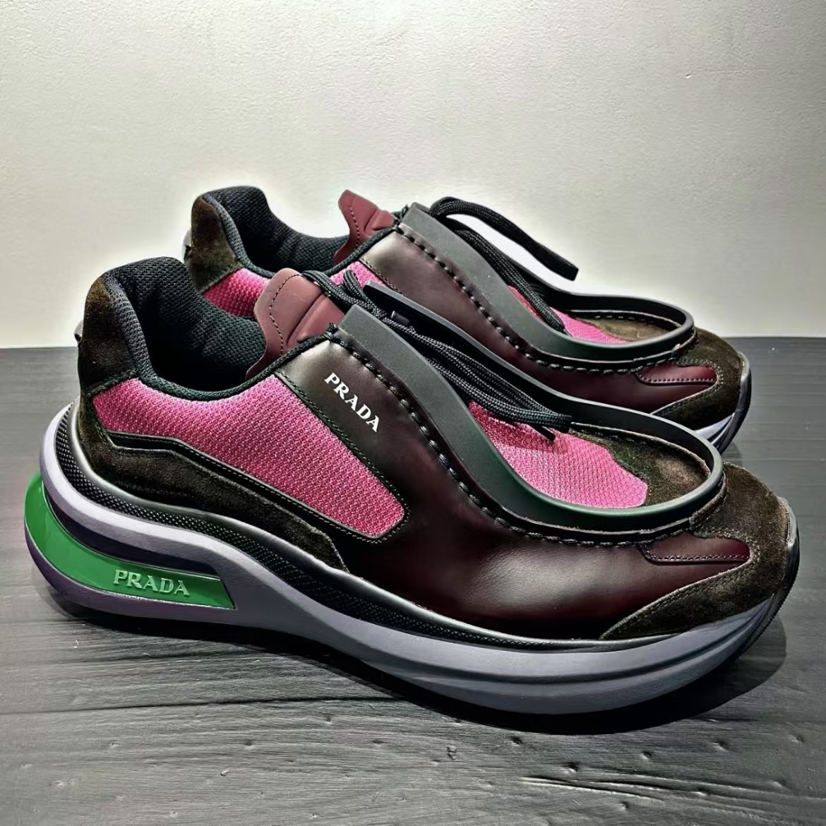 Prada Prada Brushed Leather Sneakers Bike Fabric Suede Garnet Peony Pink 2EG424_3LNN_F0KFF review Adrian Espinoza
