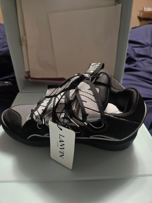 Lanvin Leather Curb Sneaker Black Grey review 