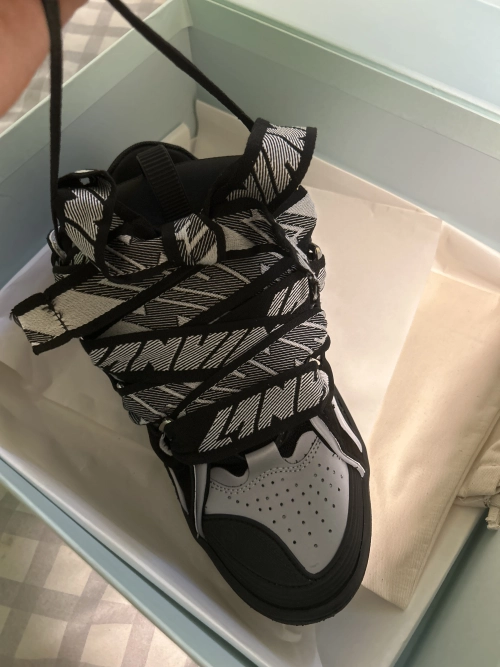 Lanvin Leather Curb Sneaker Black Grey review 