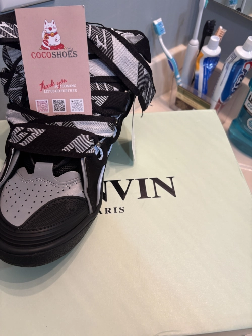Lanvin Leather Curb Sneaker Black Grey review 
