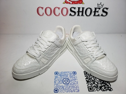 COCOSHOES QC | Louis Vuitton Trainer White Lychee Lacquer Skin