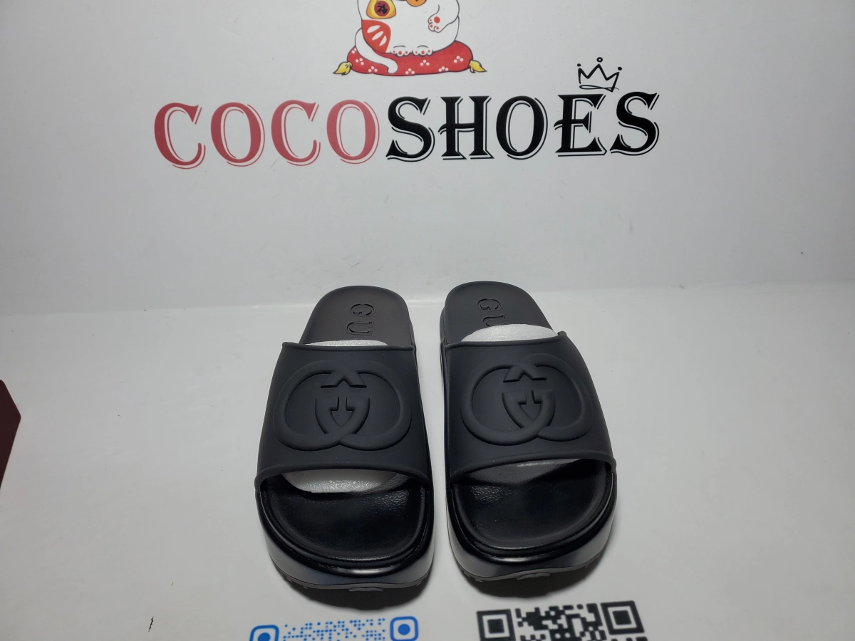 COCOSHOES QC |  GUCCI Miami Rubber Platform Slides Black