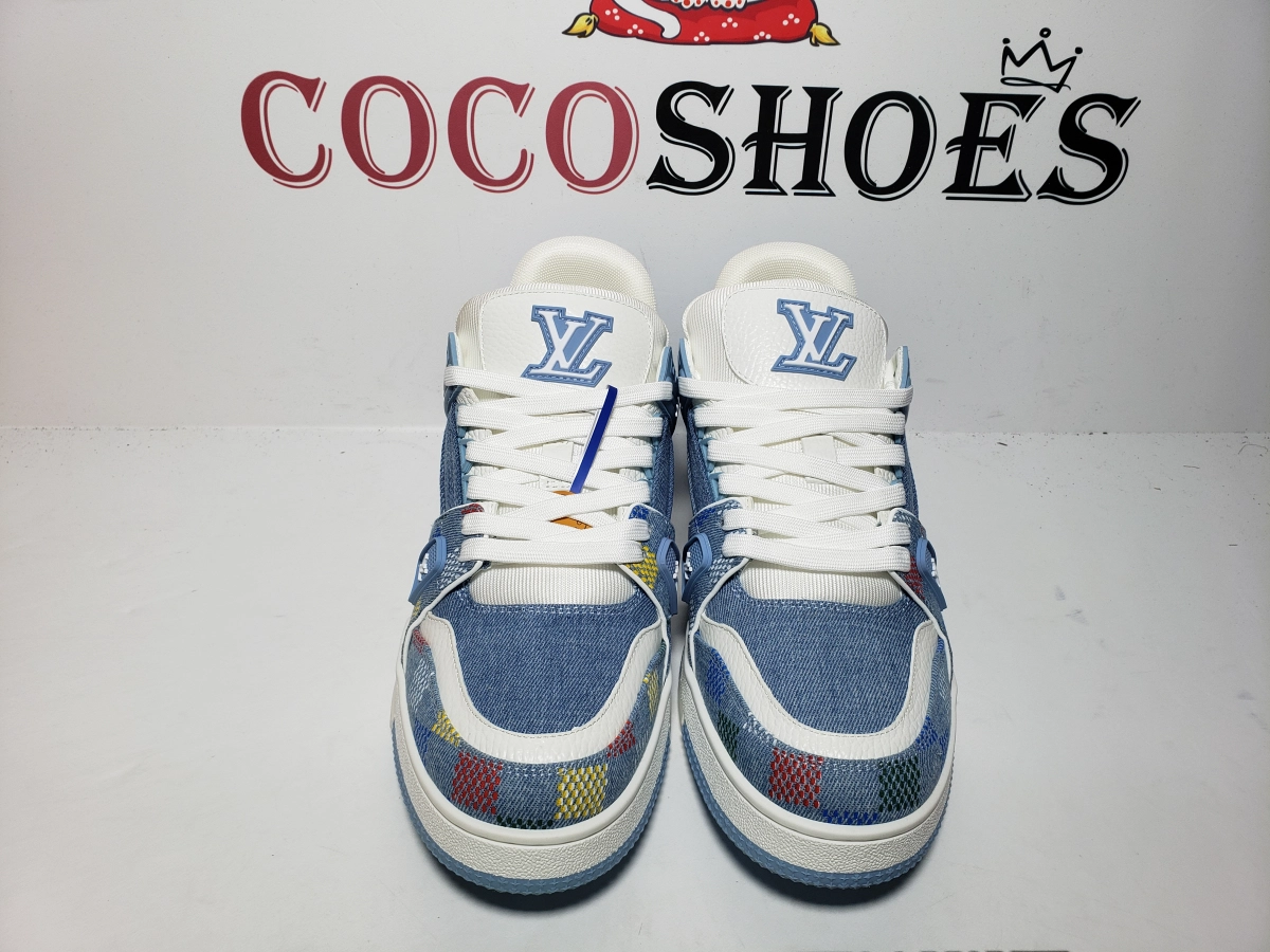 COCOSHOES QC | Louis Vuitton Trainer Denim Demier Multicolor Light Blue Grid 1AHCYN