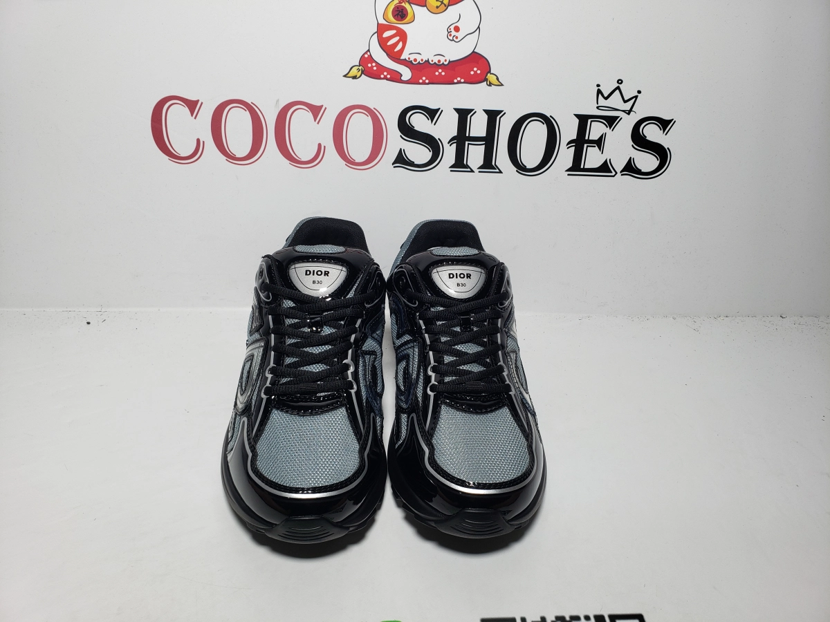 COCOSHOES QC | Dior B30 Round Head Logo Sneakers Patent Leather Gray