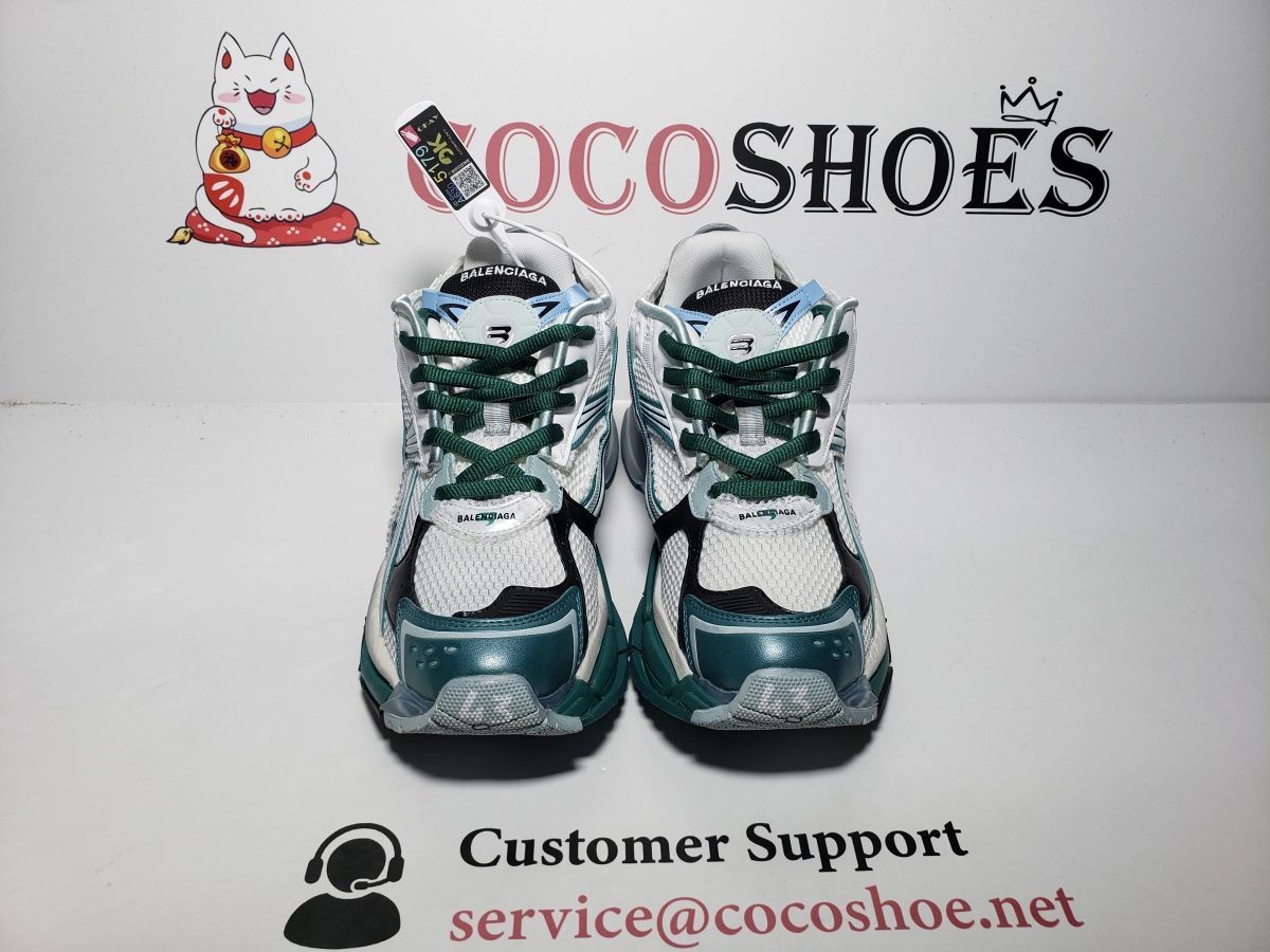 COCOSHOES QC | Balenciaga Runner Sneaker White Blue Green 772767W3RMU9034