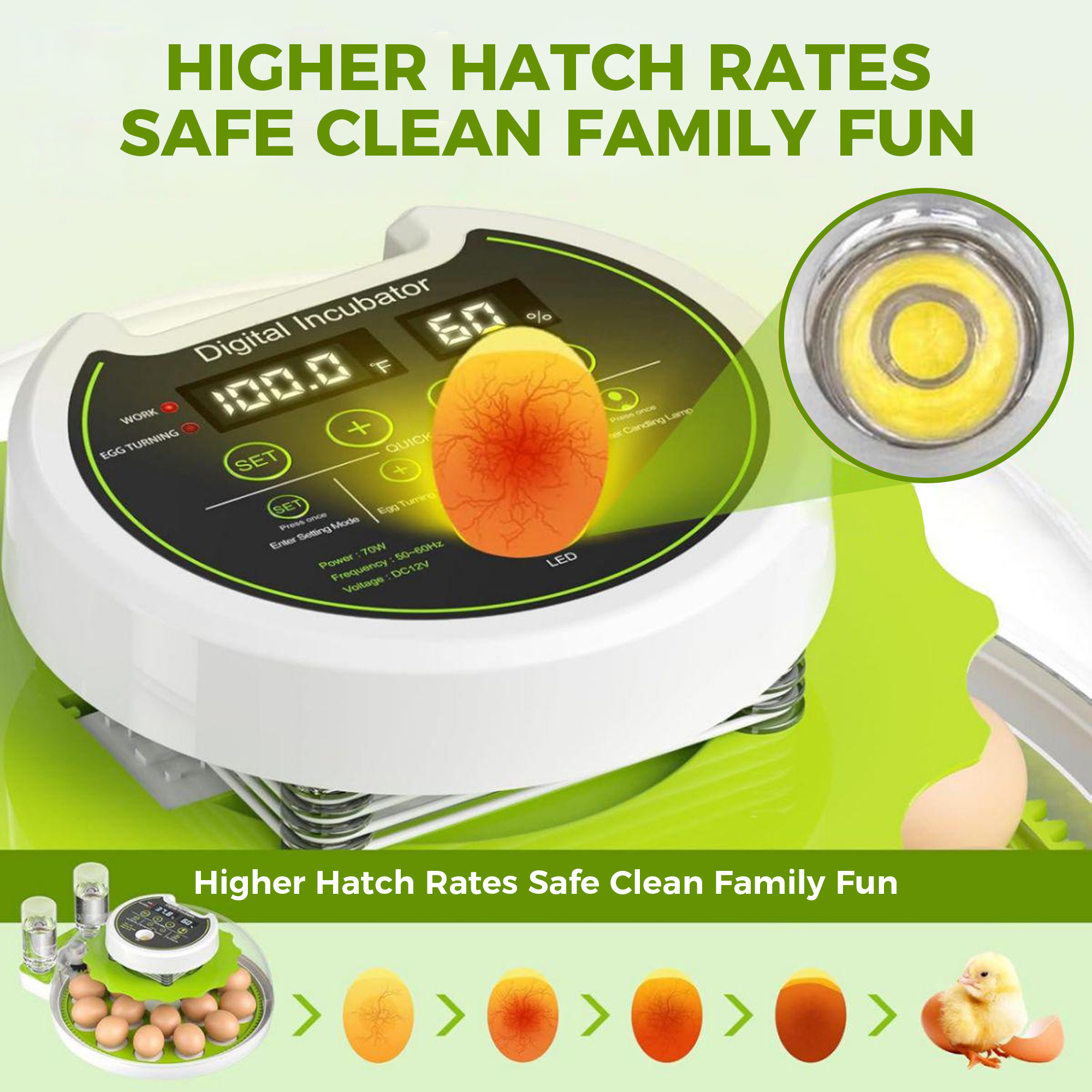 Chicken Egg Incubator Auto Turning 360 Degree Visibility