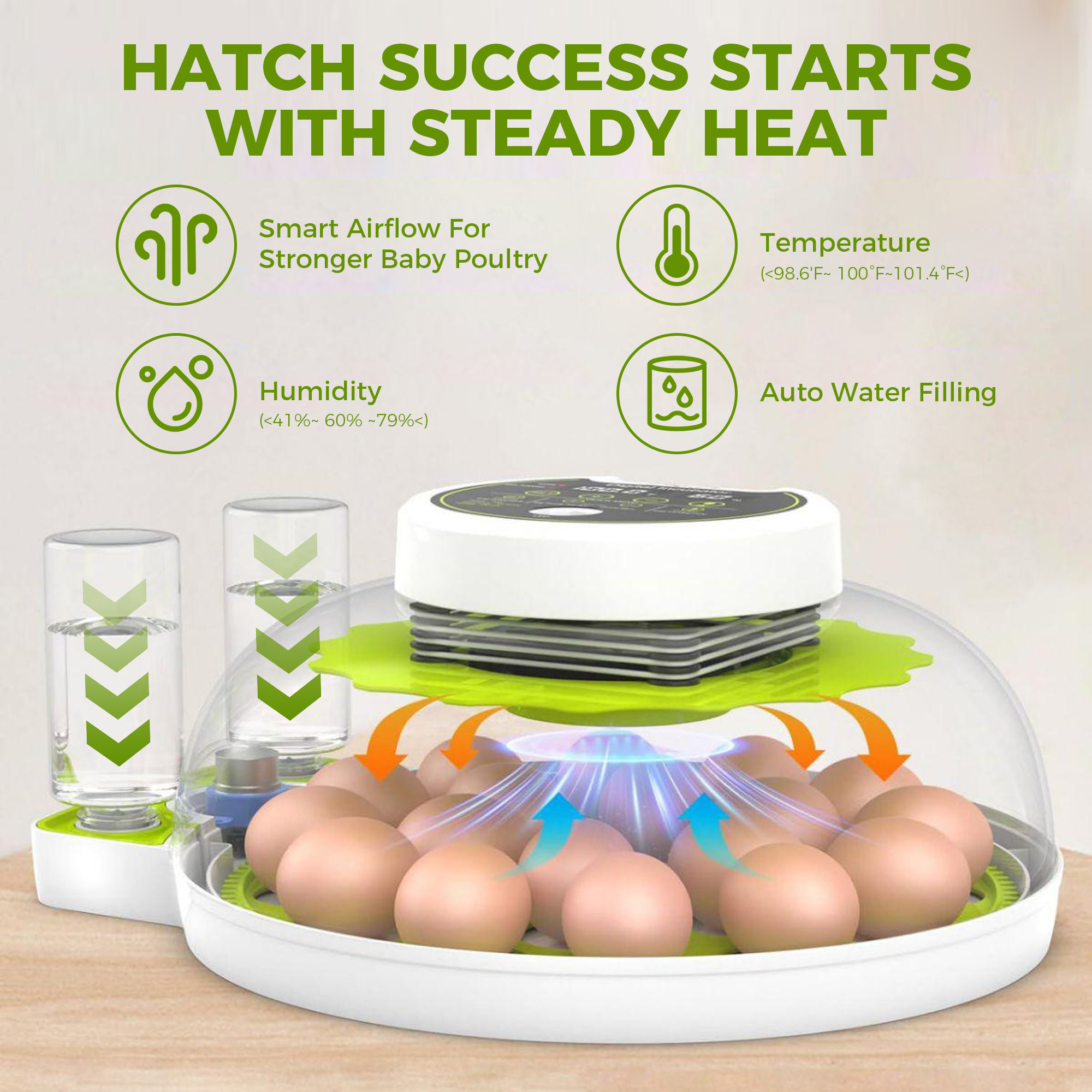 Chicken Egg Incubator Auto Turning 360 Degree Visibility