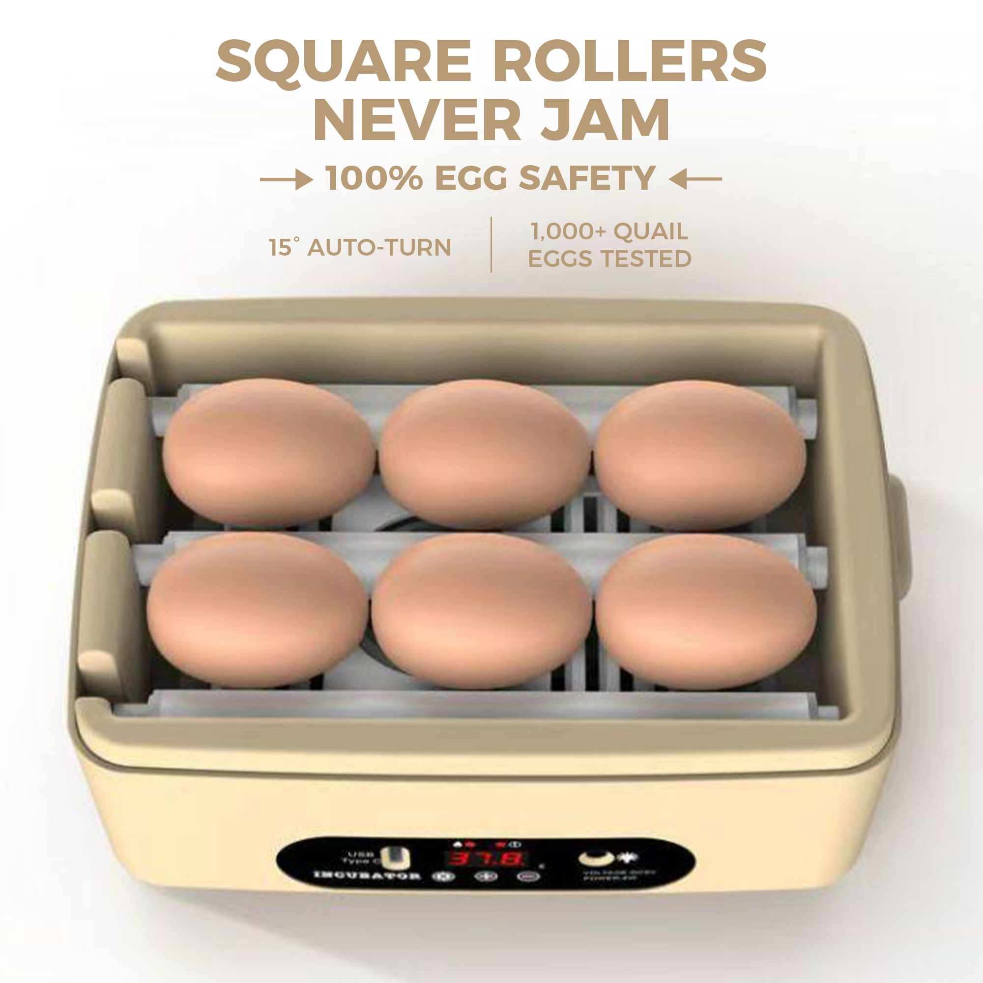 USB-Powered Egg Incubator  6-Egg Auto Roller Silent 