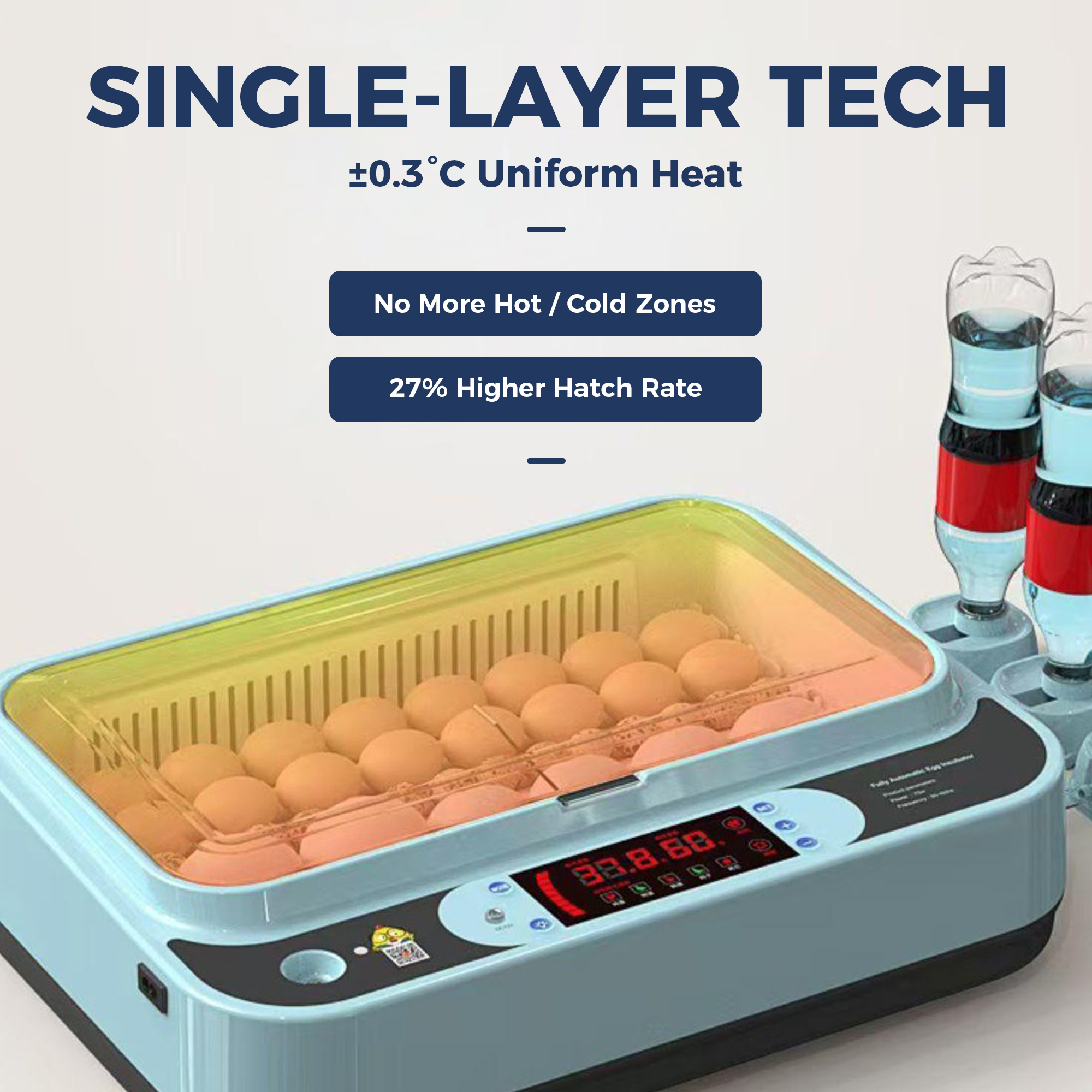 Single-Layer Precision 24 Eggs Incubator Auto Water & Temp Control 