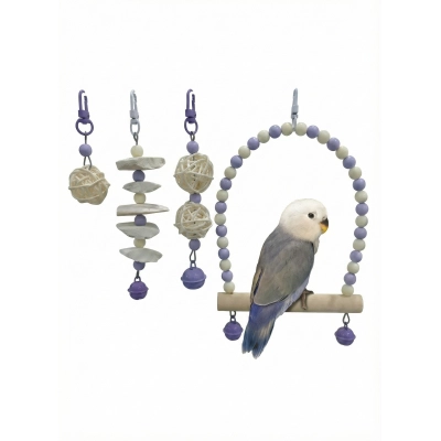 Bird Cage Toys Set (4-Pack) – Swing Perch & Chew Toy Bundle 01
