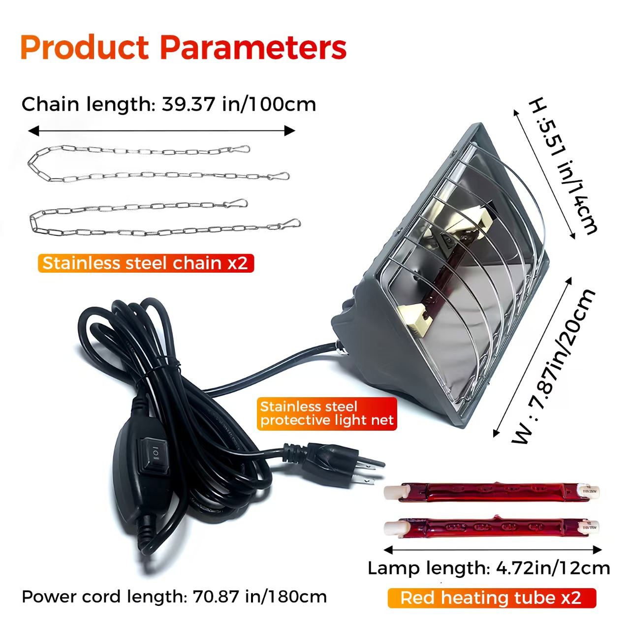 Chicken Coop Heat Lamp – 175W/250W Adjustable Hanging Infrared Heater 