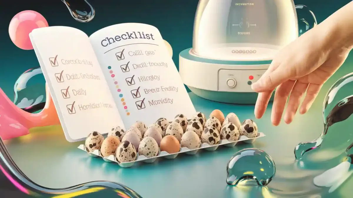 Daily incubation checklist for quail eggs — monitor temperature, humidity, and turning for healthy hatching.