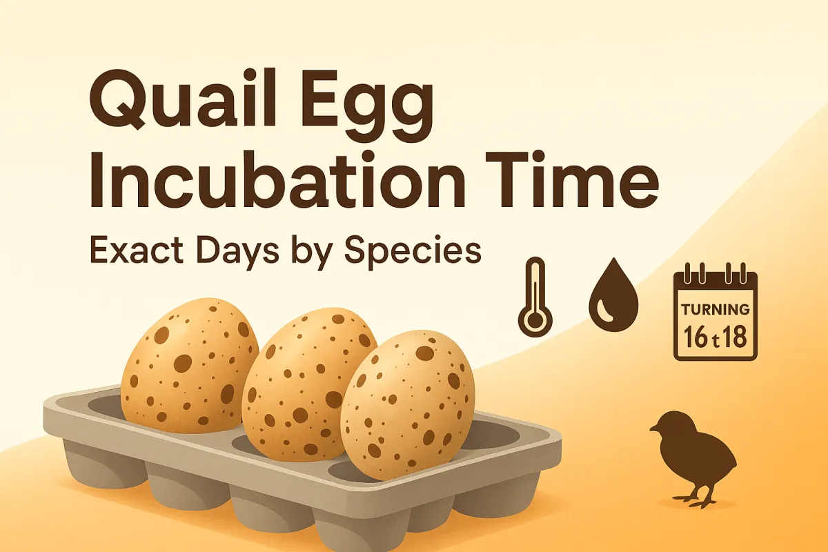 Quail egg incubation time cover showing coturnix hatching in sixteen to eighteen days with turning stopped around day fourteen to fifteen