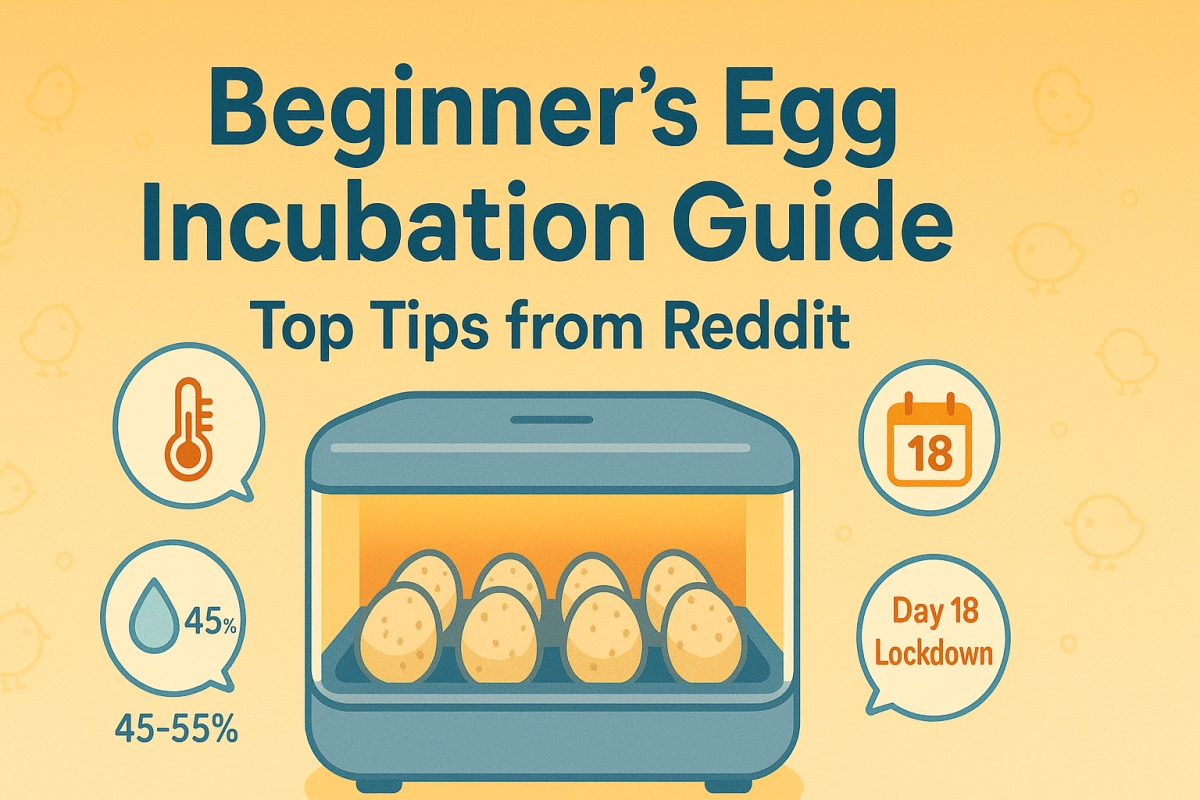Fertile eggs in a home incubator with newly hatched chicks, illustrating a beginner’s egg incubation guide.