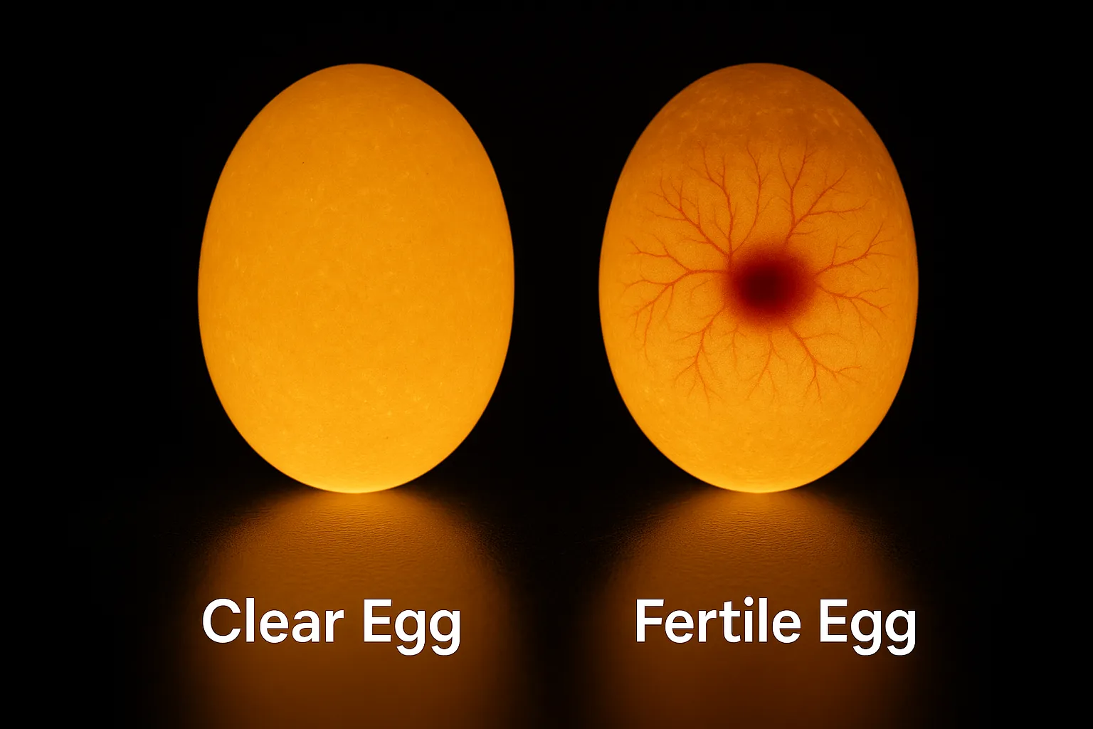 Day 1 Muscovy duck egg candling showing clear yolk with no veins.