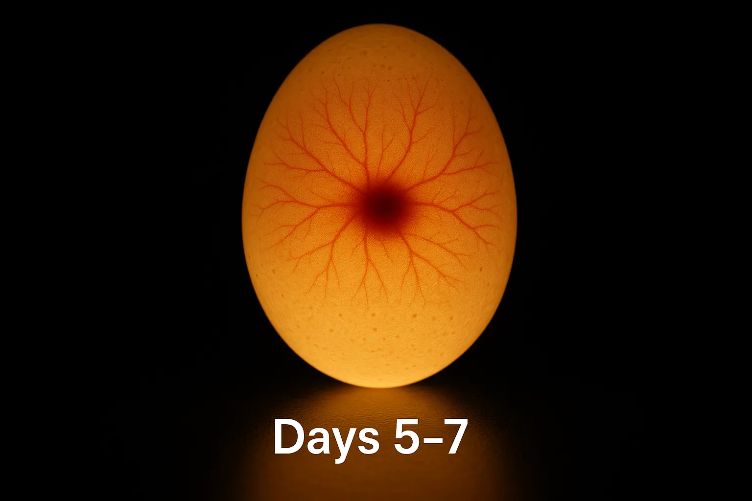 Muscovy duck egg candling at day 7 showing visible veins and developing embryo.
