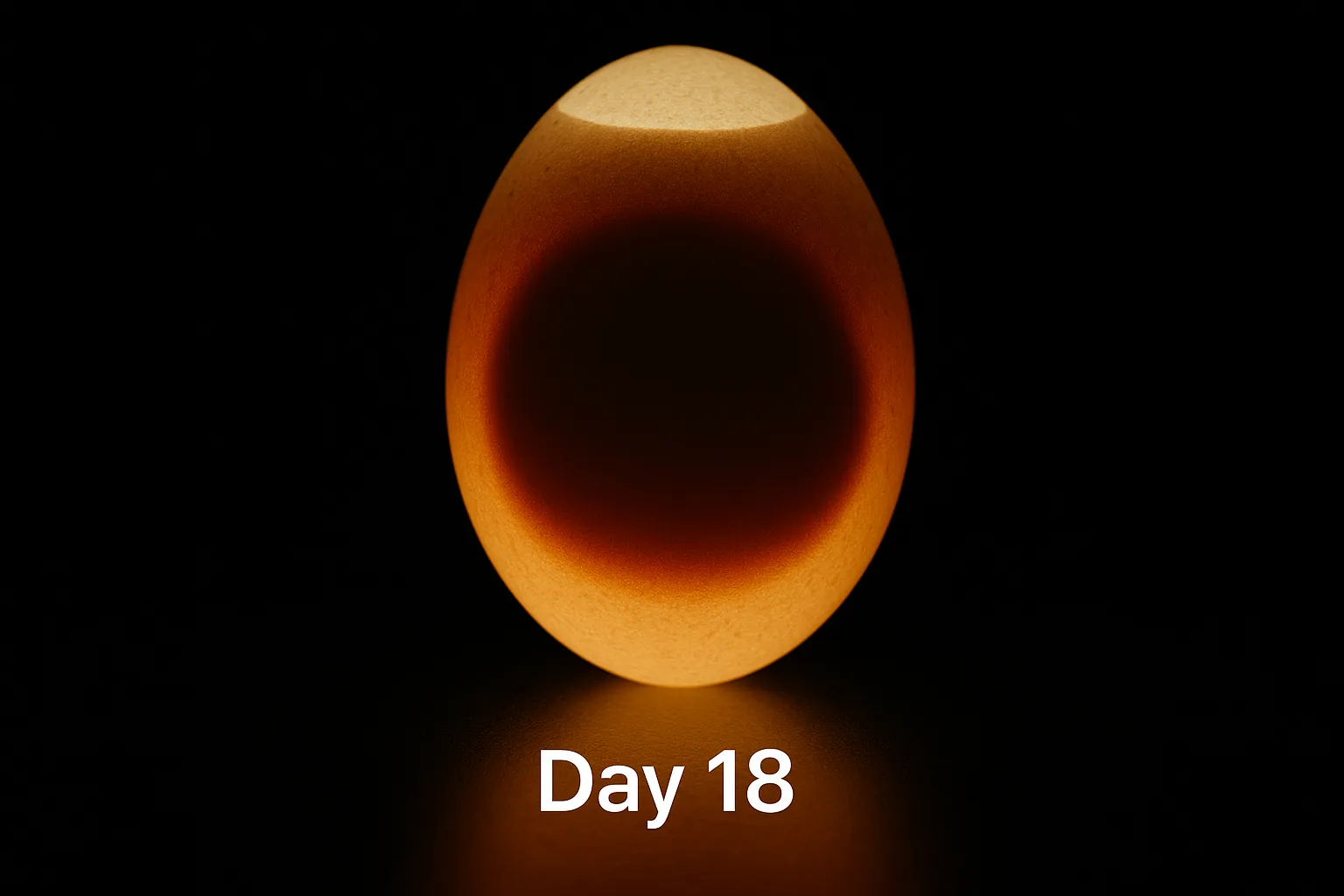Mid-incubation Muscovy duck egg showing expanded shadow and visible air cell.