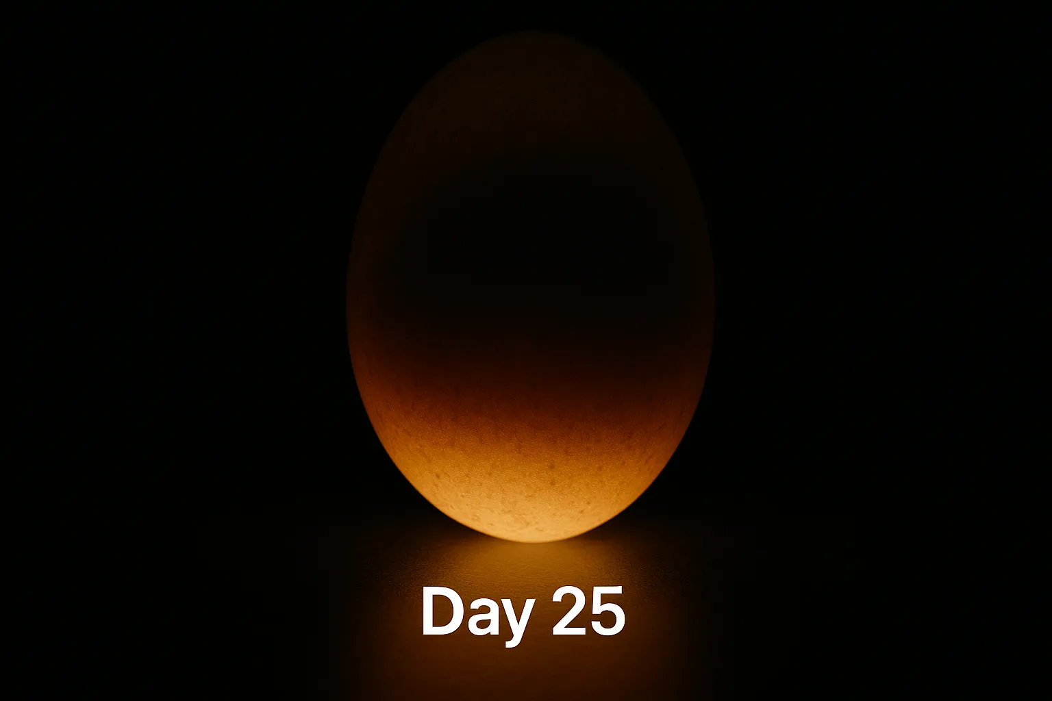 Late candling of Muscovy duck egg showing dark embryo and large air cell.