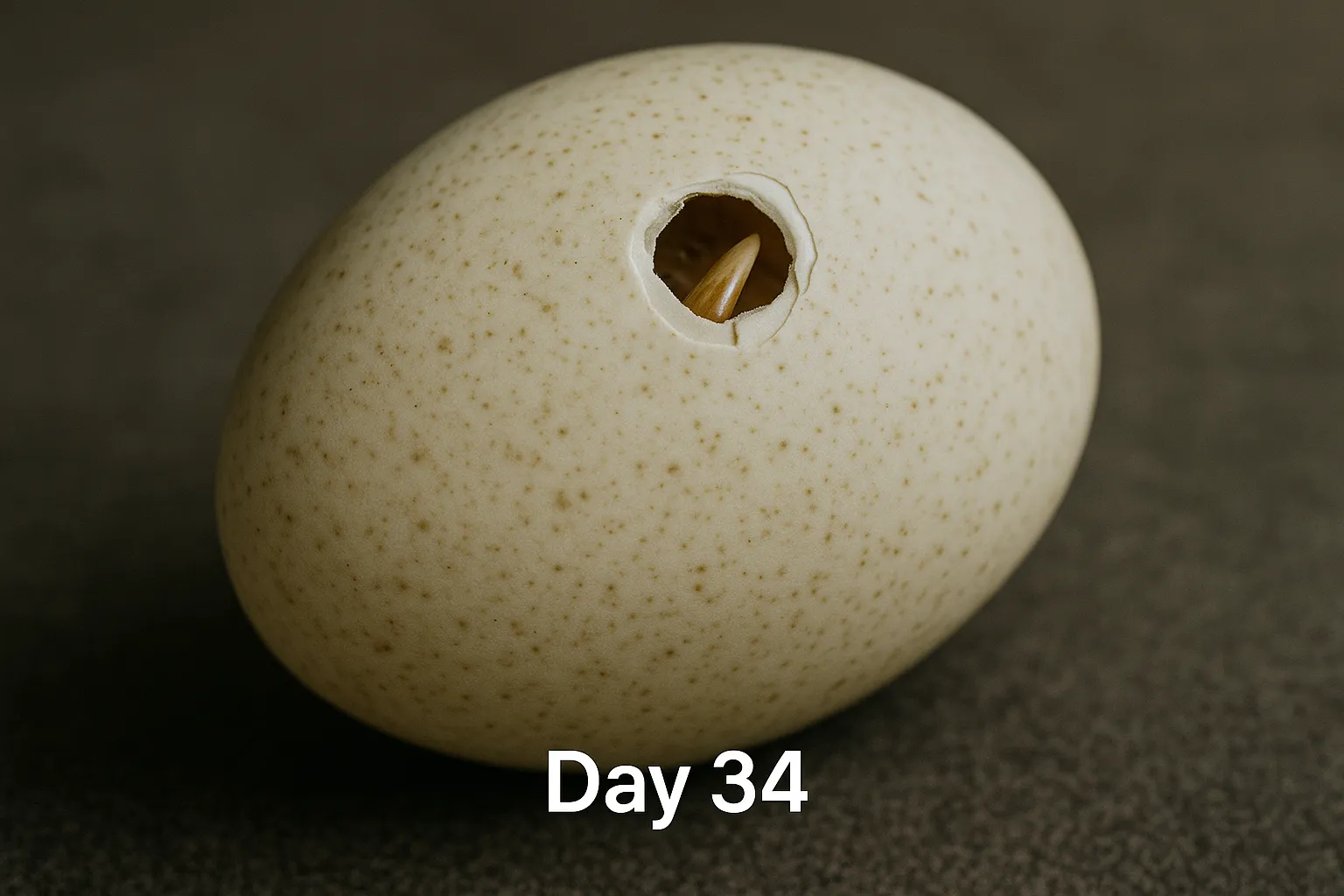 Muscovy duck egg candling at day 34 showing internal pipping before hatch.