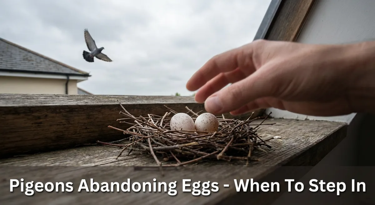 Pigeon parents sitting on a nest with eggs in a loft, illustrating a typical scene before pigeons abandoning eggs