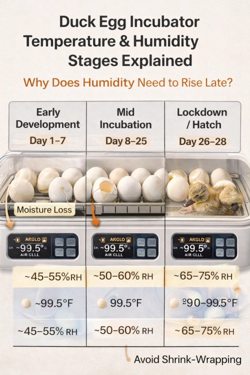 Duck Egg Incubator Temperature & Humidity by Stage: Why Humidity Must Rise Late