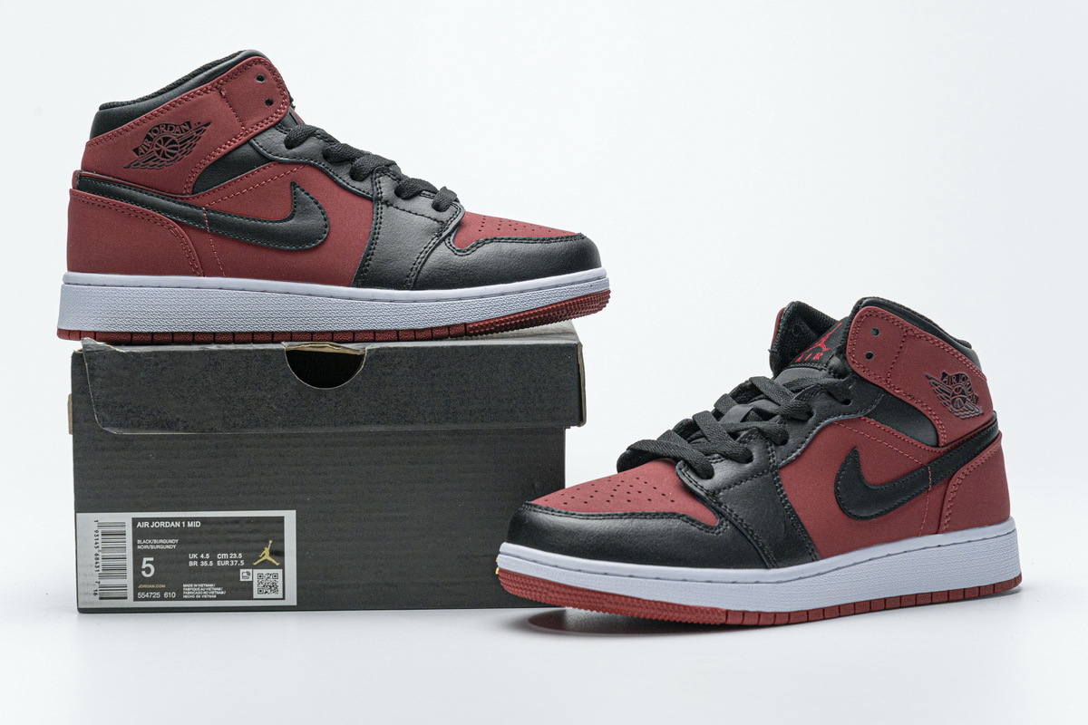 Get Air Jordan 1 Mid Gym Red Black (GS) 554725-610