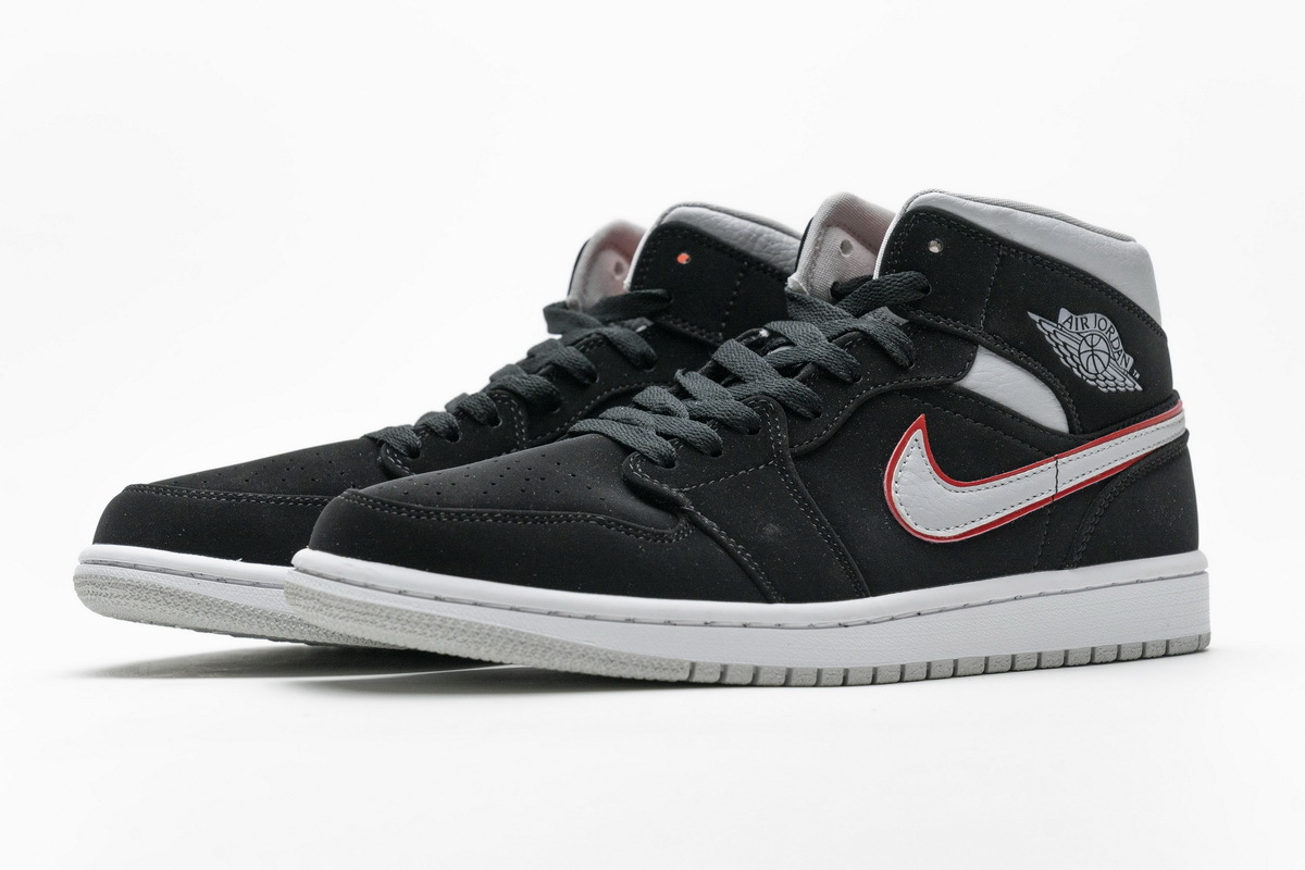 Get Air Jordan 1 Mid Black Particle Grey Gym Red 554724-060