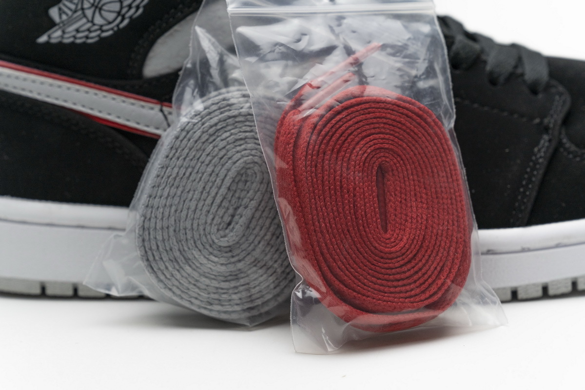 Get Air Jordan 1 Mid Black Particle Grey Gym Red 554724-060