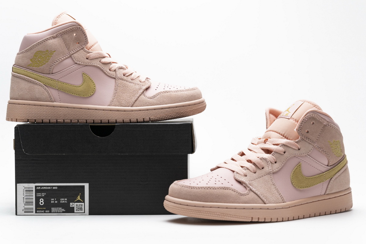 Get Air Jordan 1 Mid Coral Gold 852542-600