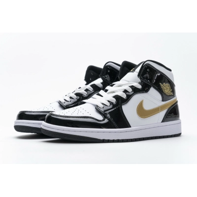 Get Air Jordan 1 Mid Patent Black White Gold 852542-007 01