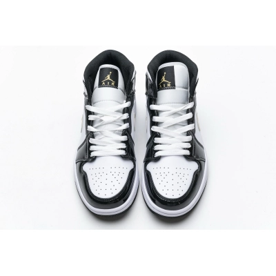 Get Air Jordan 1 Mid Patent Black White Gold 852542-007 02