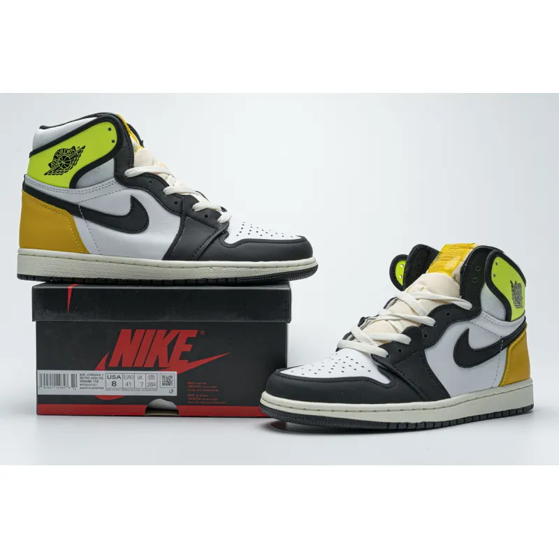 Get Air Jordan 1 Retro High White Black Volt University Gold 555088-118