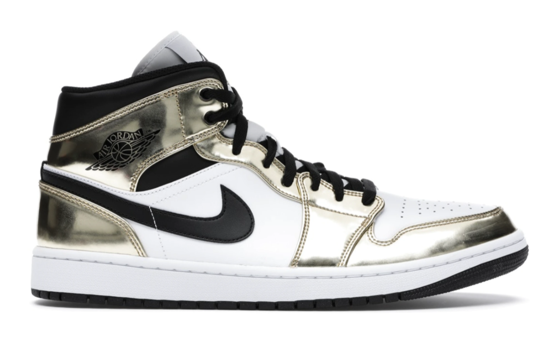 Get Jordan 1 Mid Metallic Gold Black White DC1419-700
