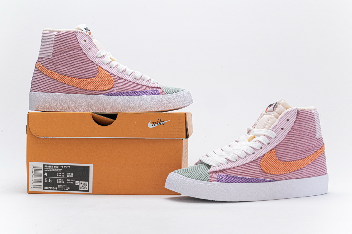 Get Nike Blazer Mid 77 VNTG Green Burgundy Orange CT0715-683