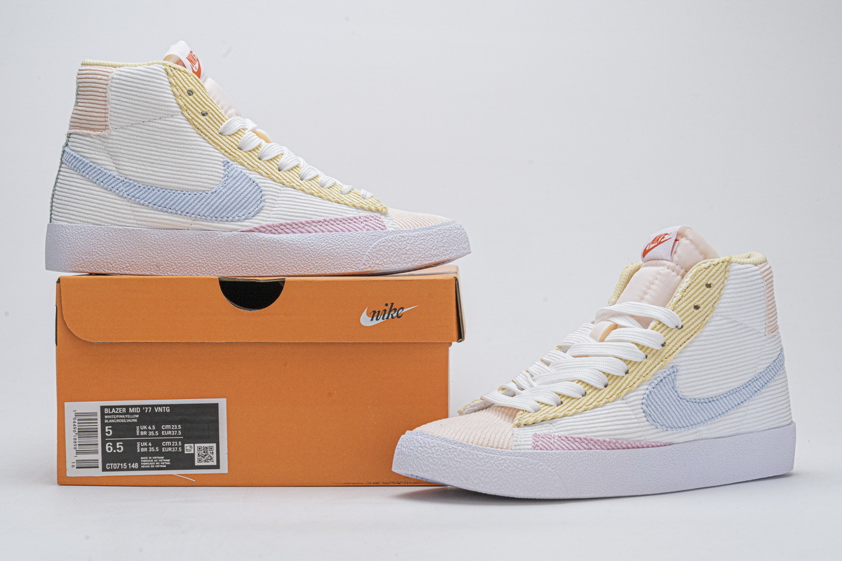 Get Nike Blazer Mid 77 VNTG White Pink Yellow CT0715-148