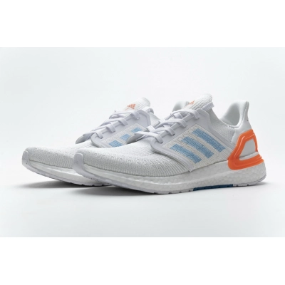 Get Adidas Ultra Boost 20 White Sharp Blue True Orange EG0768 01