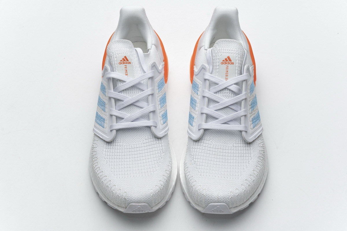 Get Adidas Ultra Boost 20 White Sharp Blue True Orange EG0768