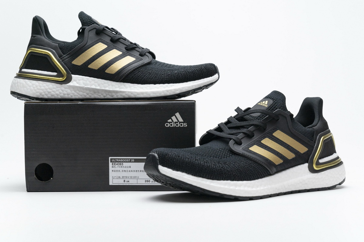 Get Adidas Ultra Boost 20 Black Gold White EE4393