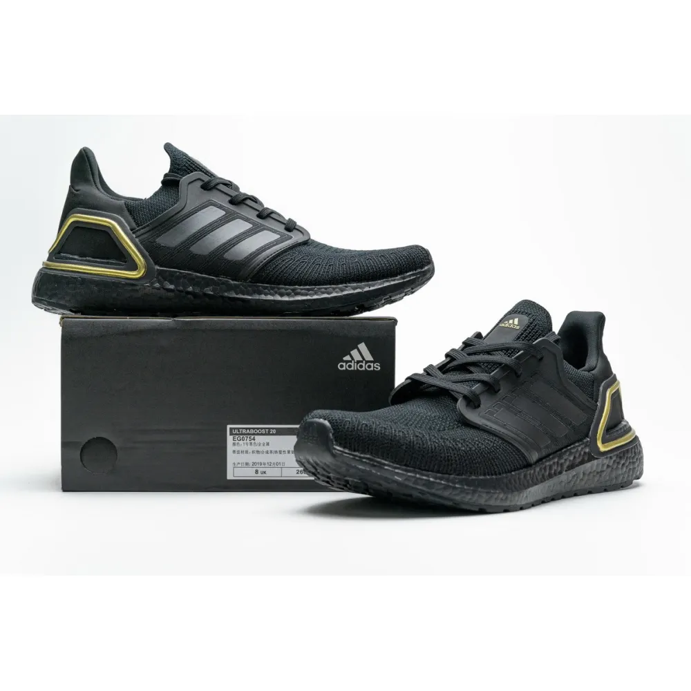 Get Adidas Ultra Boost 20 Core Black Gold Metallic EG0754