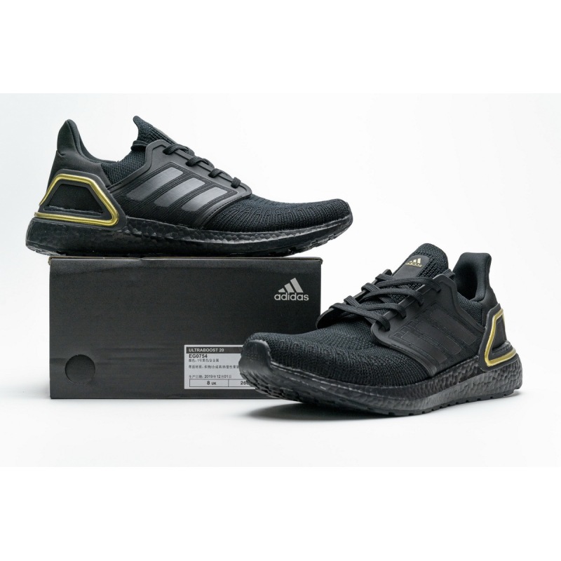 Get Adidas Ultra Boost 20 Core Black Gold Metallic EG0754