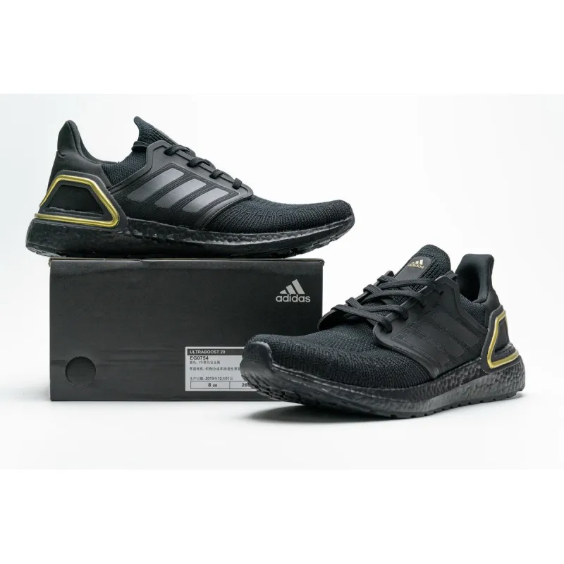 Get Adidas Ultra Boost 20 Core Black Gold Metallic EG0754