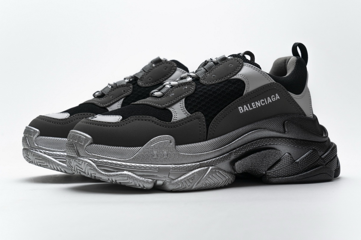 Get Balenciaga Triple S Black Grey Silver 483546 W06F1 0841