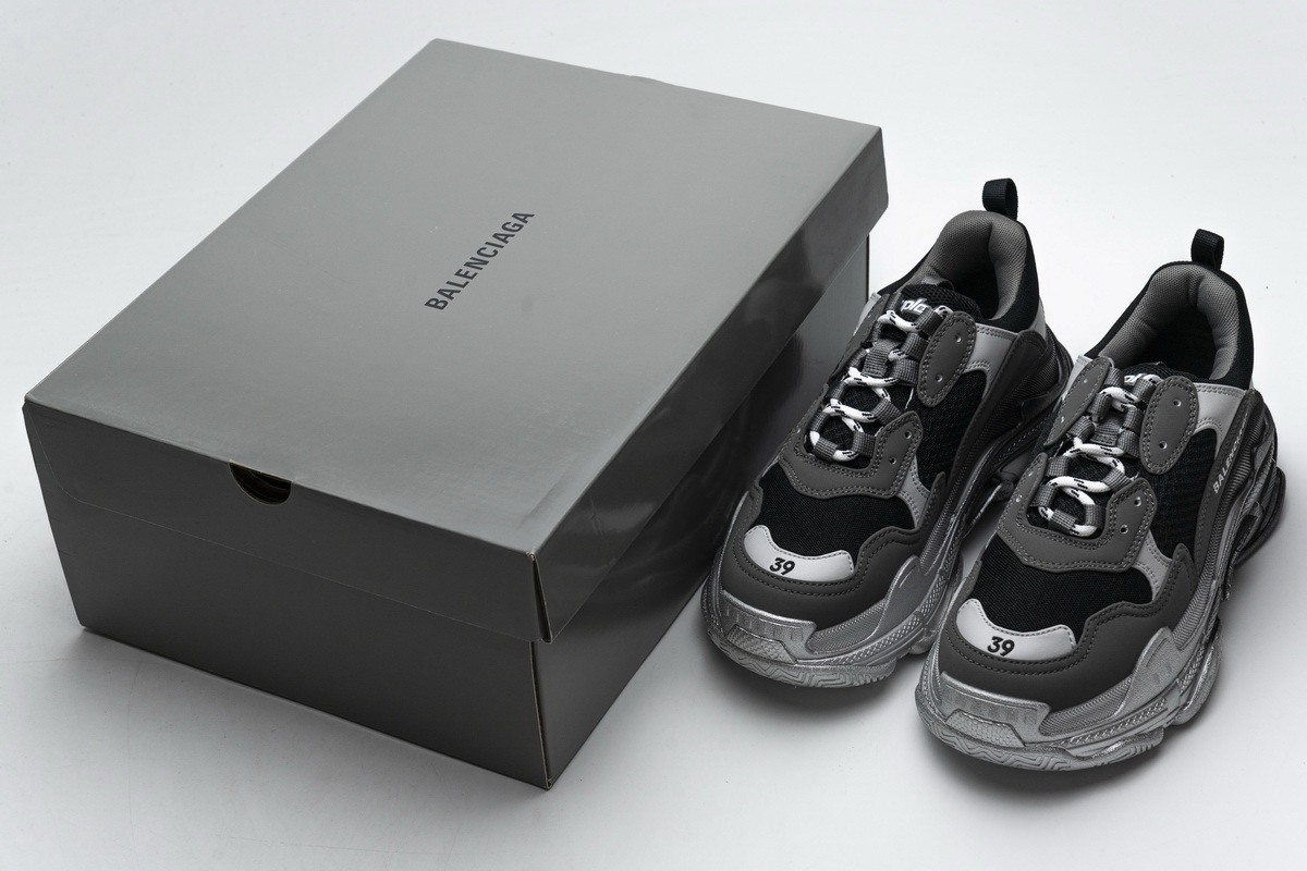 Get Balenciaga Triple S Black Grey Silver 483546 W06F1 0841