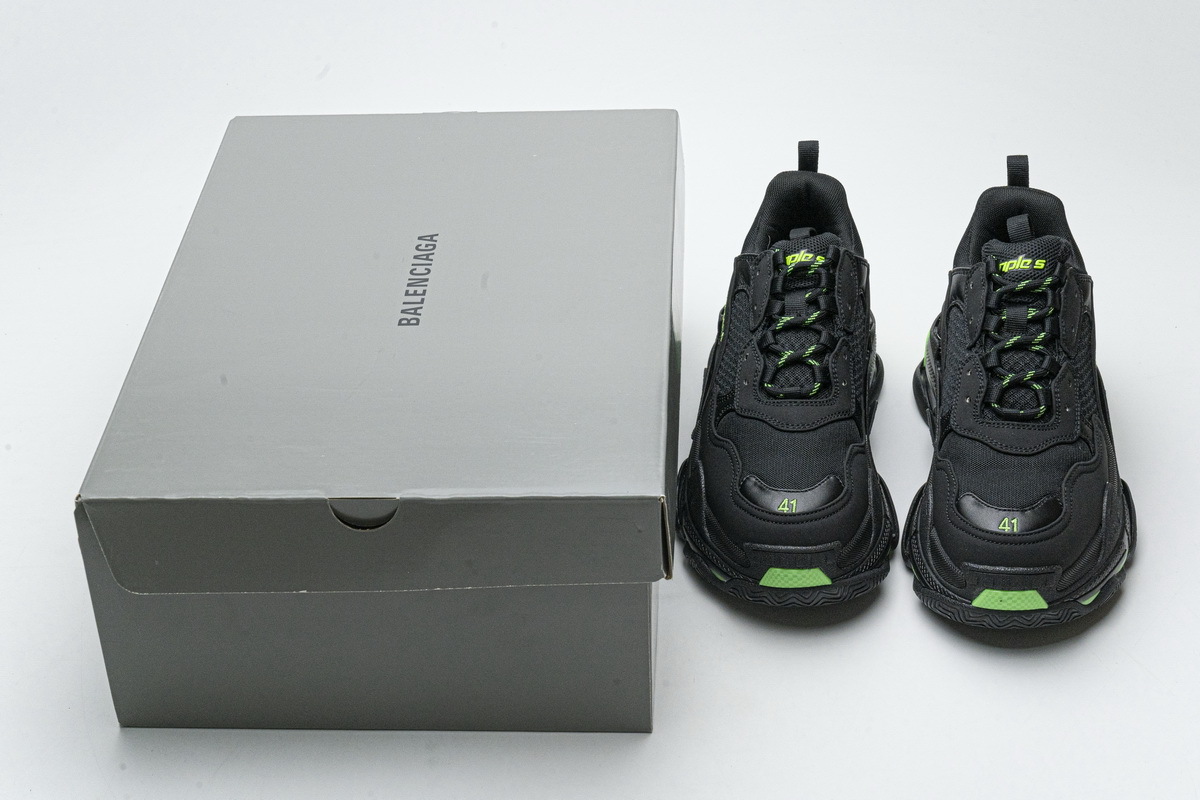 Get Balenciaga Triple S Black Green 524039 W2PW1 4881