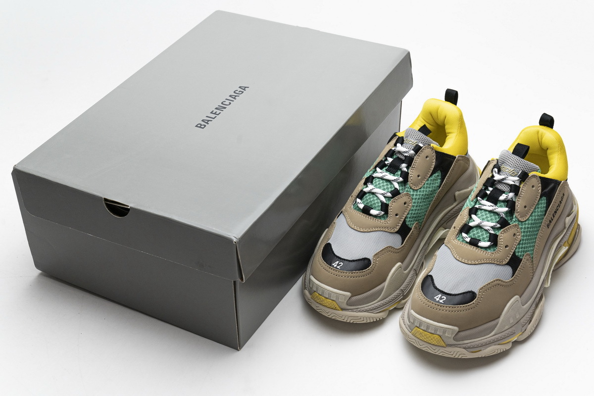Get Balenciaga Triple S Beige Green Yellow 483513 W06E3 7070