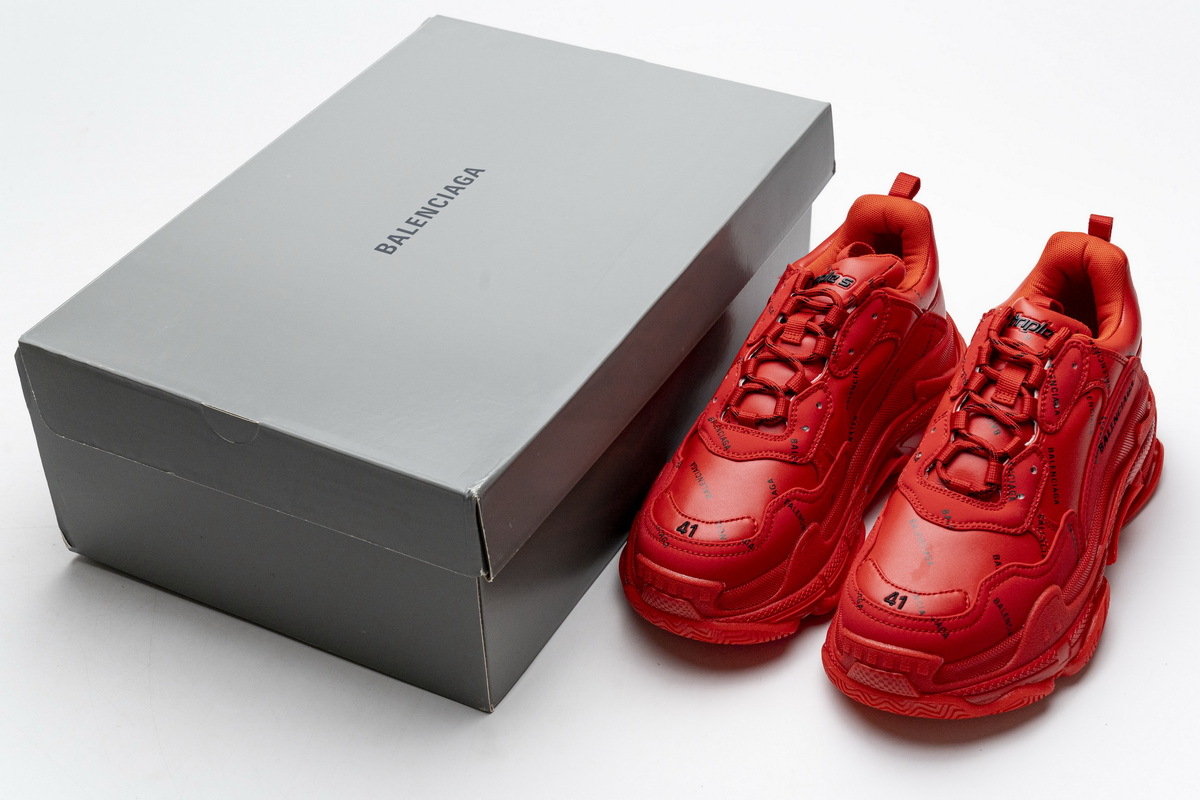 Get Balenciaga Triple S Letter Bright Red 524039 W2FA1 7632