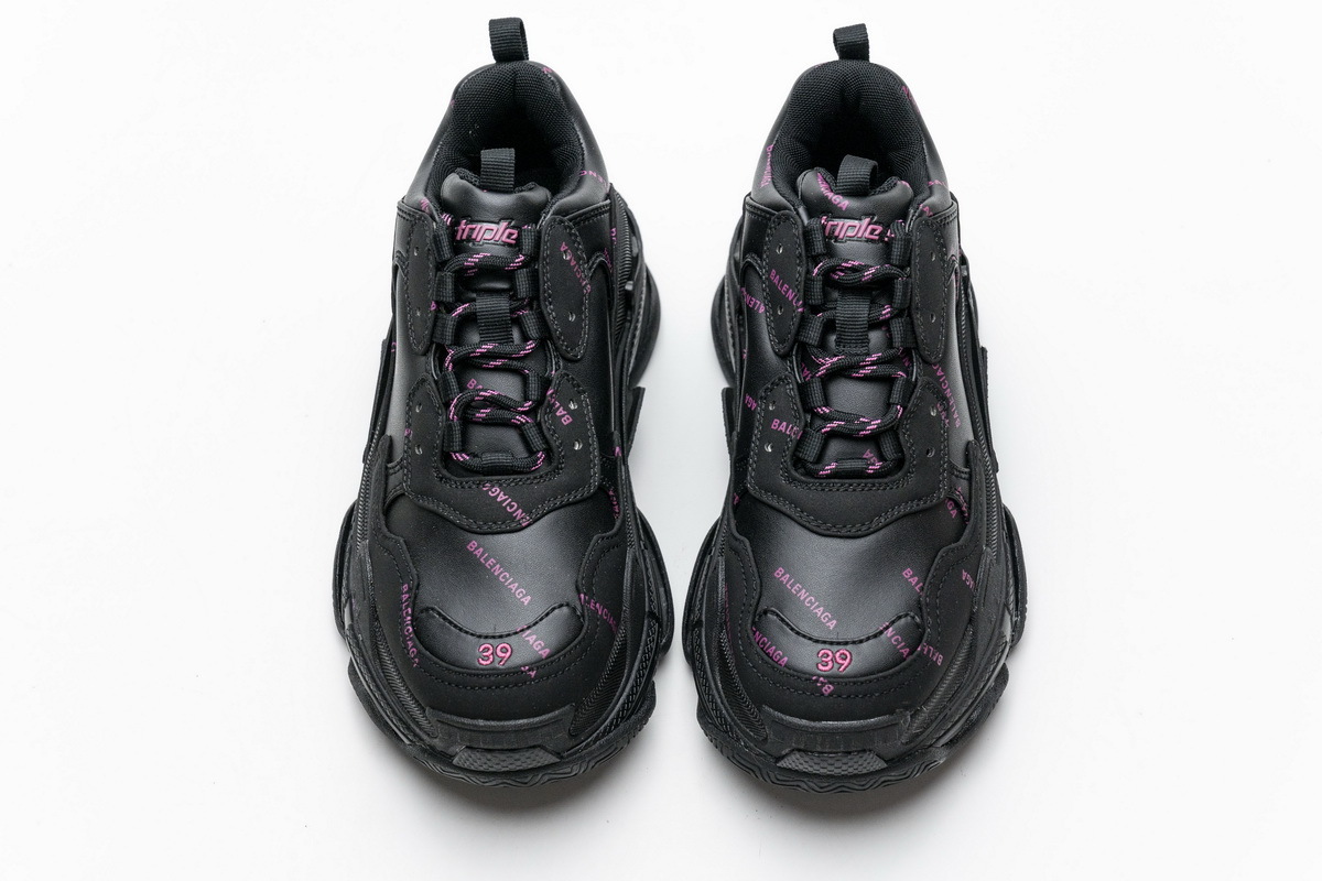 Get Balenciaga Triple S Letter Black Pink 524039 W2FA1 7635