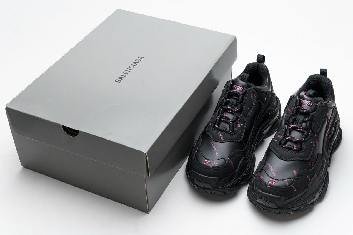 Get Balenciaga Triple S Letter Black Pink 524039 W2FA1 7635