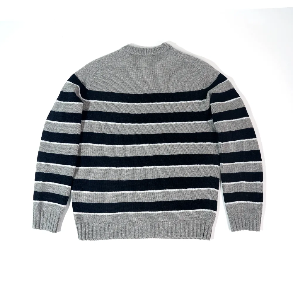 High Quality TRIOMPHE CREW NECK SWEATER IN STRIPED WOOL LIGHT REY/BLACK 2AE4B896T.06BK (Free Shipping)