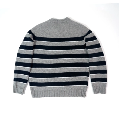 High Quality TRIOMPHE CREW NECK SWEATER IN STRIPED WOOL LIGHT REY/BLACK 2AE4B896T.06BK (Free Shipping) 02